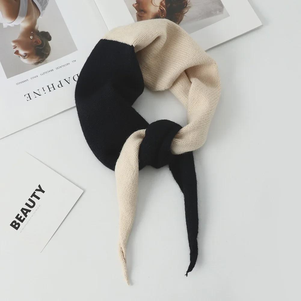 2024 Herbst/Winter Damen Koreanischer Stil Gestrickter Dreiecksschal - Farbblockiert, Warm, Allround-Schal
