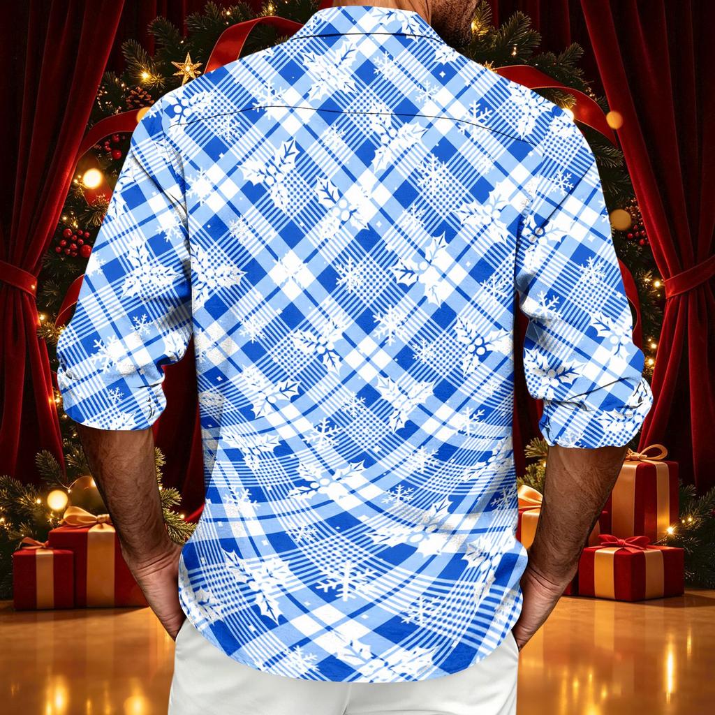 Men's Casual Long Sleeve Shirt with Christmas Print for Spring, Fall and Holiday Casual Wear