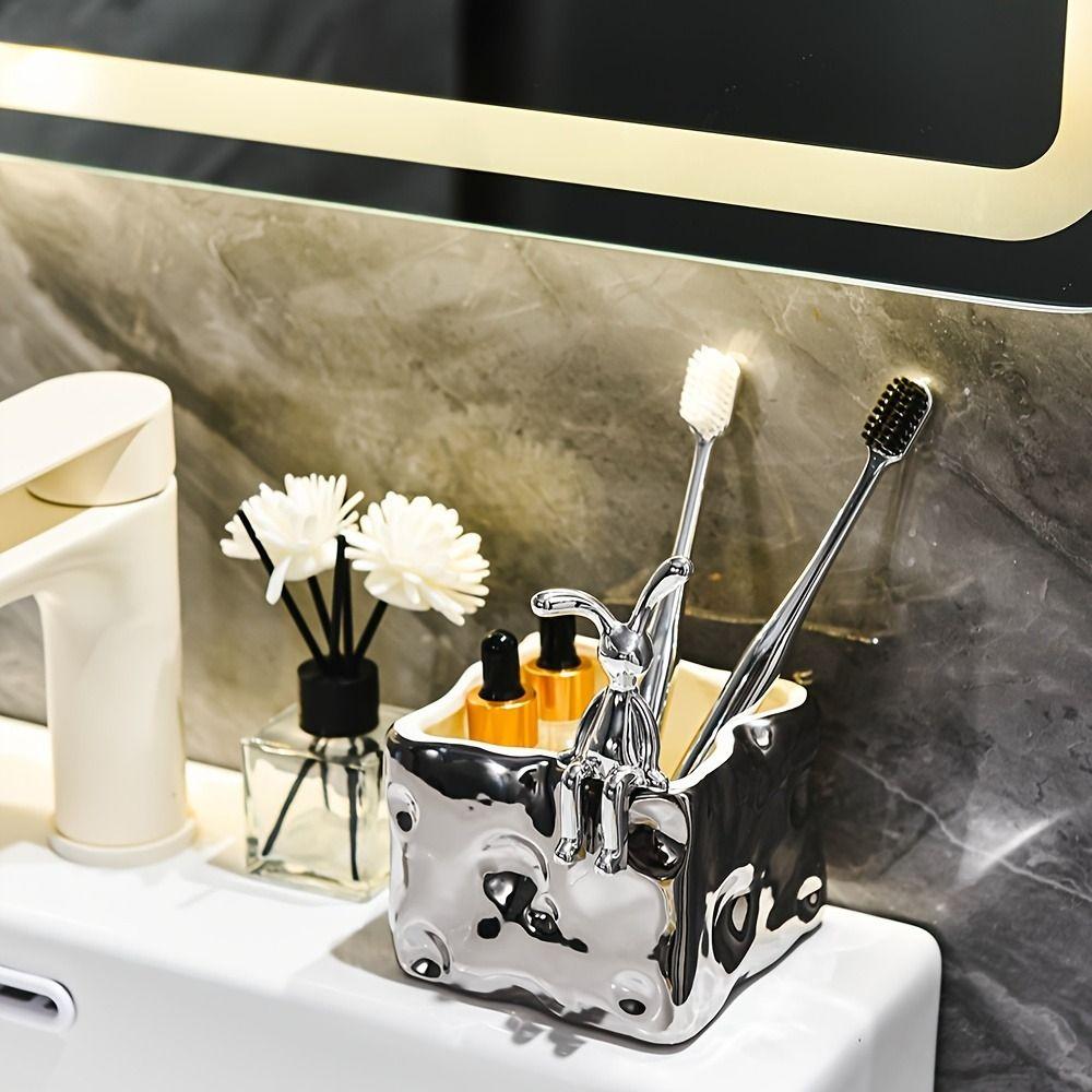 Container Bow Ceramic Storage Box Square Rabbit Toilet Storage Box Creative Place Toothbrush Desk Organizer Home