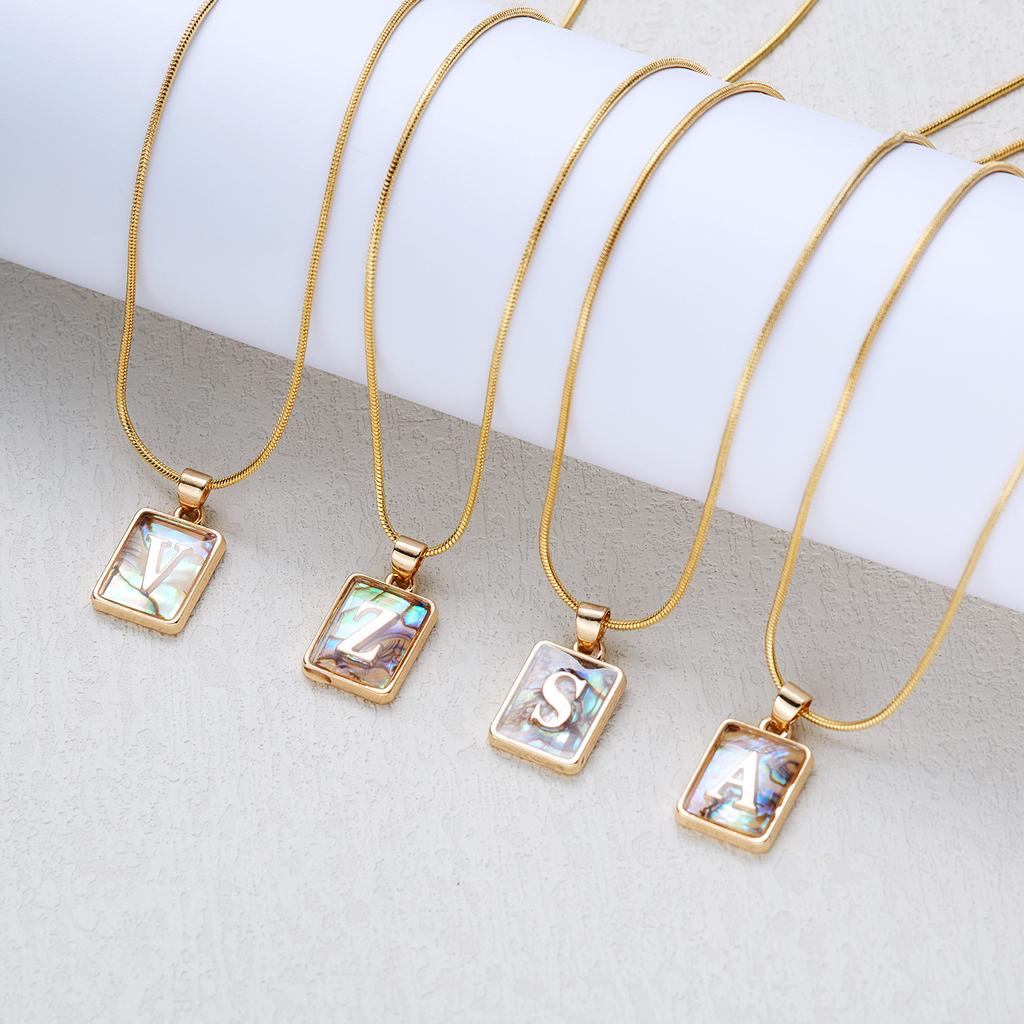 Colored Shell Luminous 26 Letter Square Brand Pendant Snake Bone Chain Necklace Couple Letter Necklace