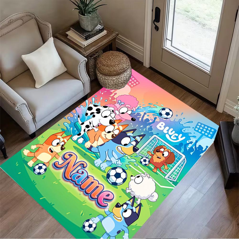 Bluey Friends Adventure Customizable Name Area Rug Suitable for Decorate room Hallway Balcony Game Room Anti-slip Rug Decorate Offices