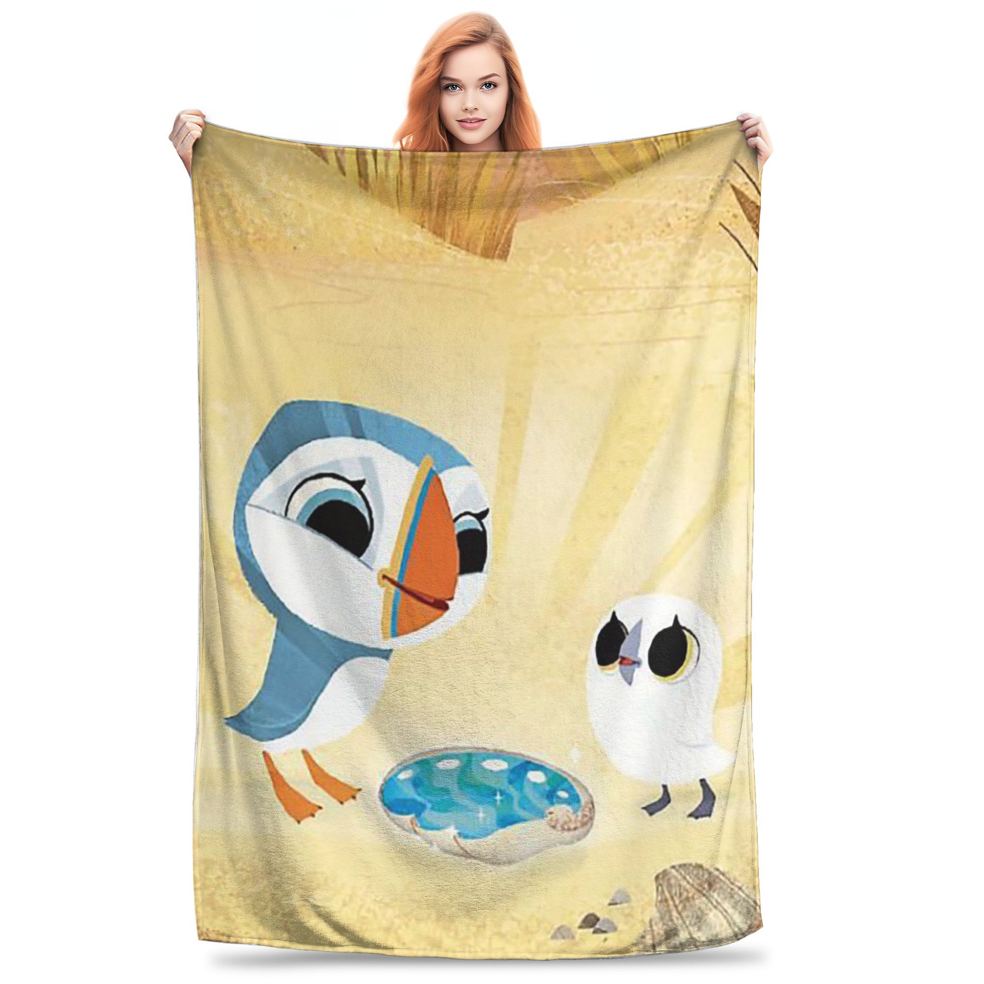 Pandara Jewelry Unisex Flannel Throw Blanket Puffin Rock Cartoon Warm Plush Blankets Soft Bedding For Bed Living Room Home Picnic Sofa
