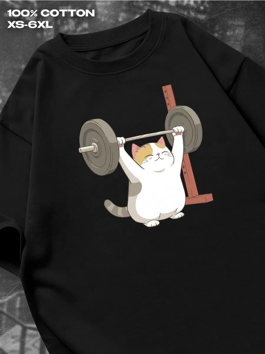 

Gym Kitten black T‑shirt Mens Tshirt Womens Tshirts with Letters Print Short Sleeves T-Shirt Casual Street Tee Shirt Top L