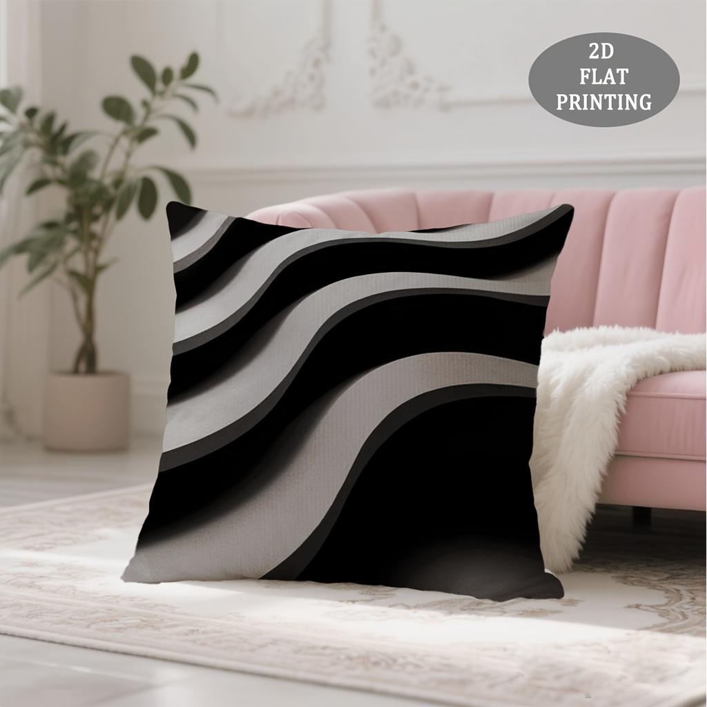 1pc Throw Pillow Cover, Black and White Striped Wave Pattern, Short Plush Pillowcase, Durable and Comfortable for Creating a Cozy Living Space