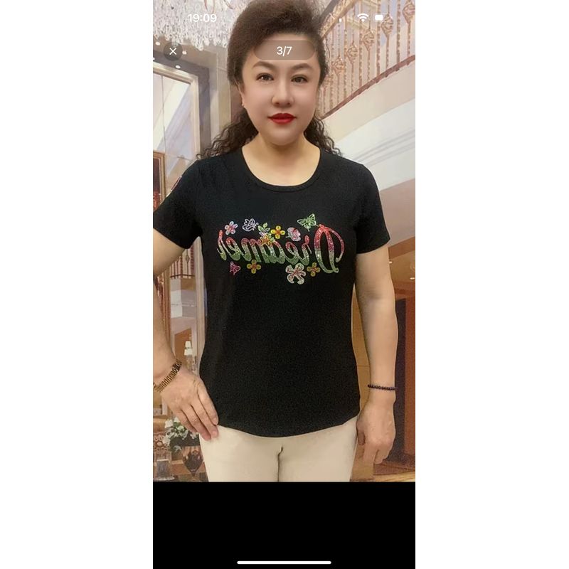 

Modal Loose Top Undershirt Thin Short Sleeve T-shirt Black(Color letters) 5XL(82.50 kg-92.50 kg)