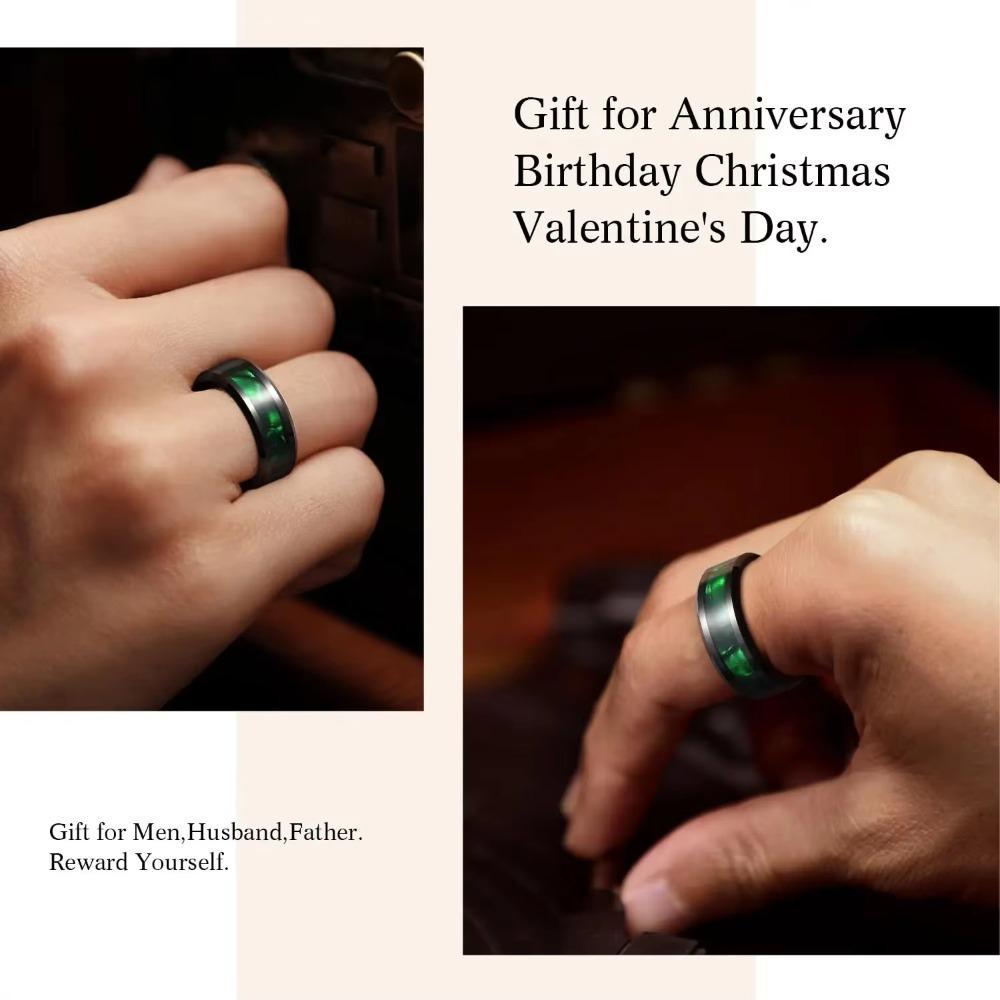 High Polished Inlay Green Shell Men Promise Rings Fashion 8mm Titanium Stainless Steel Rings for Men Women Wedding Party Jewelry