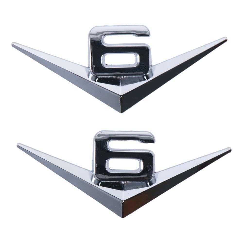 Qicarkey 2pcs 3D V6 Car Emblem Badge Decal Metal Car Logo Emblem Letter Car