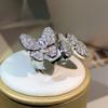 925 Silver Luxury Vintage Double Butterfly Full Crystal Ring Jewelry For Women Rhinestone Sweet Girls Ring Female Wedding Rings