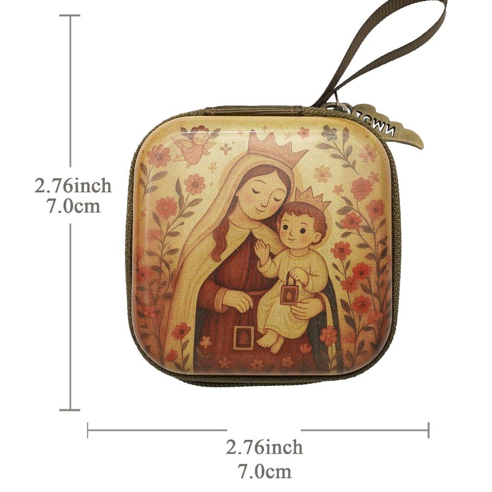 Portable Virgin Mary Prayer Rosary Storage Bag Zippered 7x7cm Religious Articles Cartoon Elegant Prayer Kit Devotees