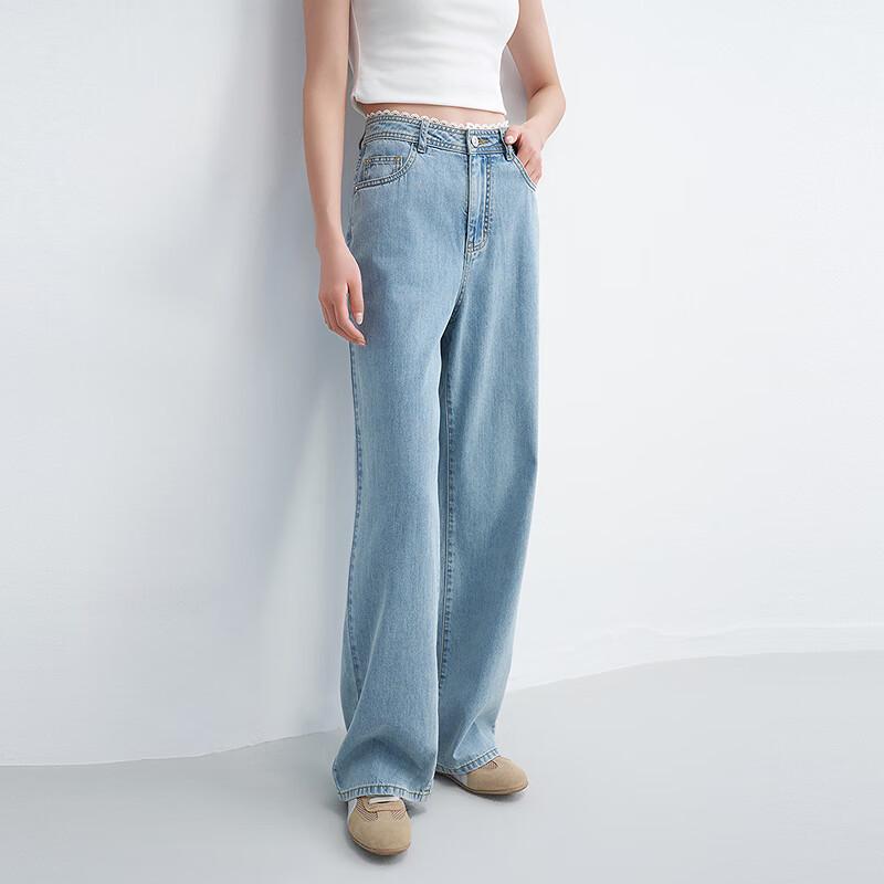 LEDIN Women's High-Waist Lace Patchwork Wide-Leg Jeans