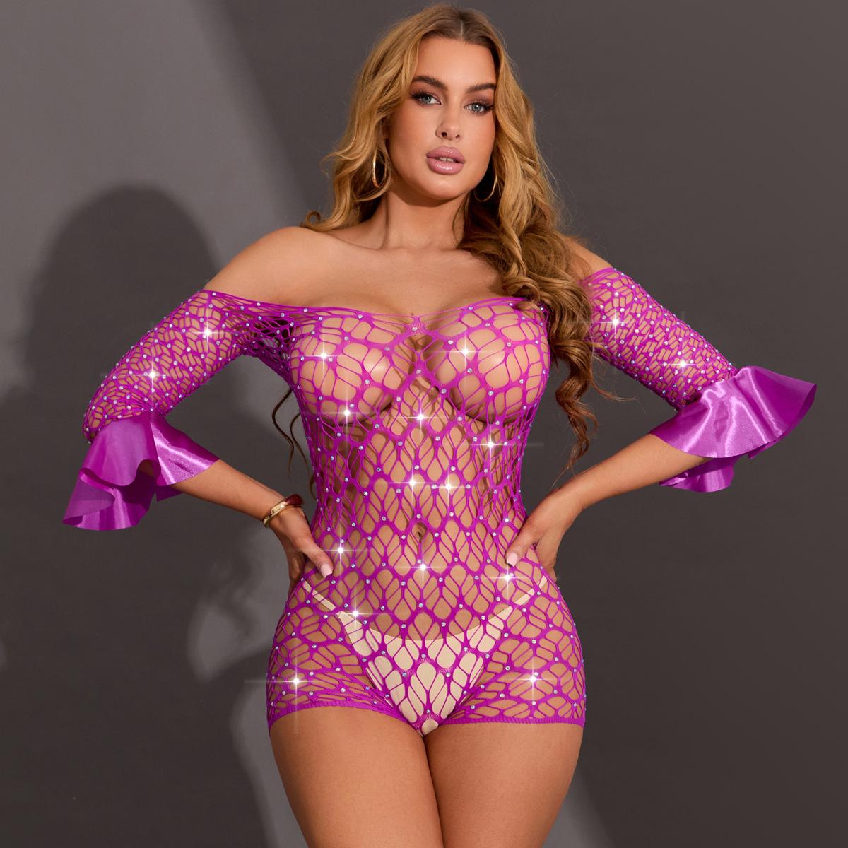 New Purple Sexy Off-Shoulder Mesh Swimsuit Bikini Fun Set Handmade Diamond Bikini SH (simplified packaging)