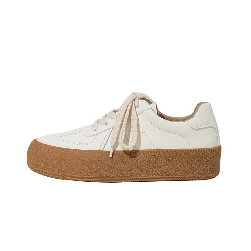 

Cowhide thick-soled heightening board shoes color matching student versatile casual sports shoes retro little white shoes 40 бежевый