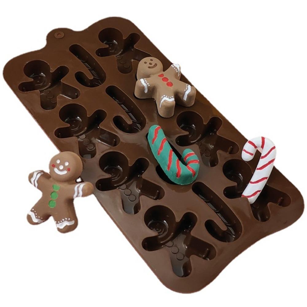3 Cavity Gingerbread Man Chocolate Silicone Mold Walking Stick Candy Biscuit Making Christmas Ice Tray Cake Decor Baking Tool