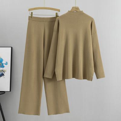 Conjunto de punto de otoño para mujer, conjunto de dos piezas con Top de punto Irregular suelto a la moda, pantalones de pierna ancha
