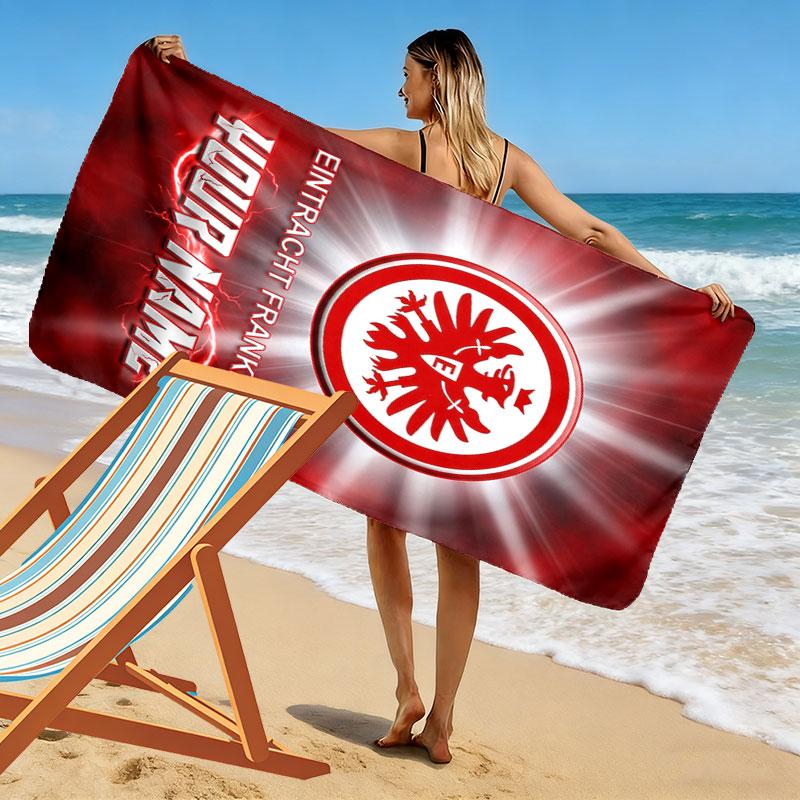 Individuelles Eintracht Frankfurt Aufdruck Strandtuch, Großes Weiches Schnelltrocknendes Handtuch für Strand Camping Schwimmen