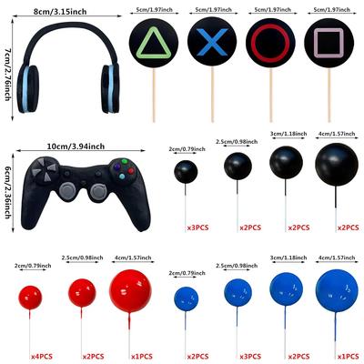 Videospelstema Tårtdekorationer Tårtdekoration Headset Tårtdekoration Spelkonsol Kontroller Tårtdekoration Speltema