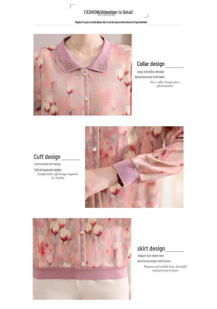Mom's Spring Lapel Base Layer: Elegant Plus Size Long-Sleeve Shirt for Women 50+