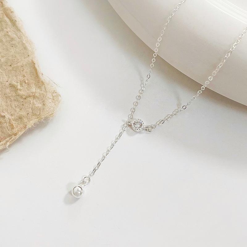 Round Bead Tassel Necklace for Women with A Cold and Luxurious Style Collarbone Chain