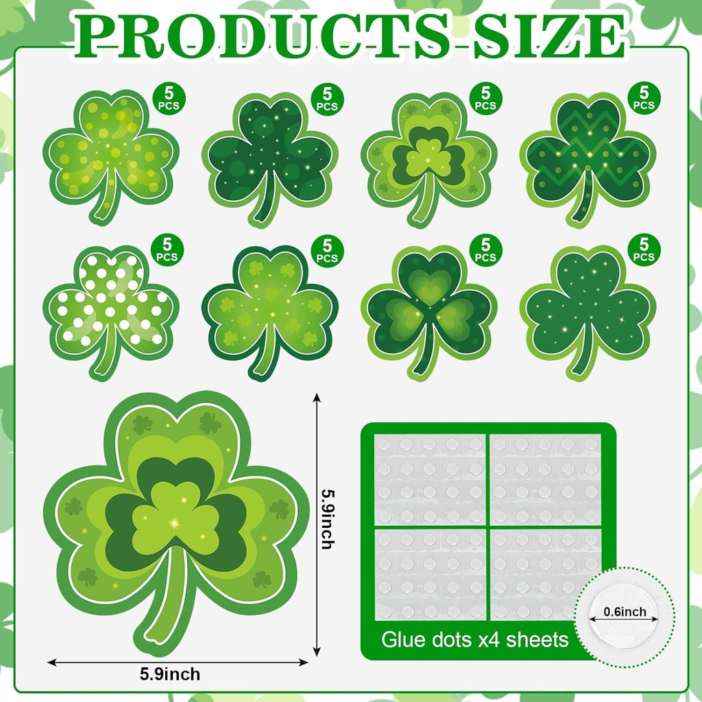 Shamrocks Clover Cutouts for Classroom Bulletin Board Decorations,Large St. Patrick's Day Shamrock Paper Cutouts for School Office Ireland Party
