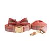 Peach Powder Plaid Dog Ring Dog Rope Bow Three-piece Set