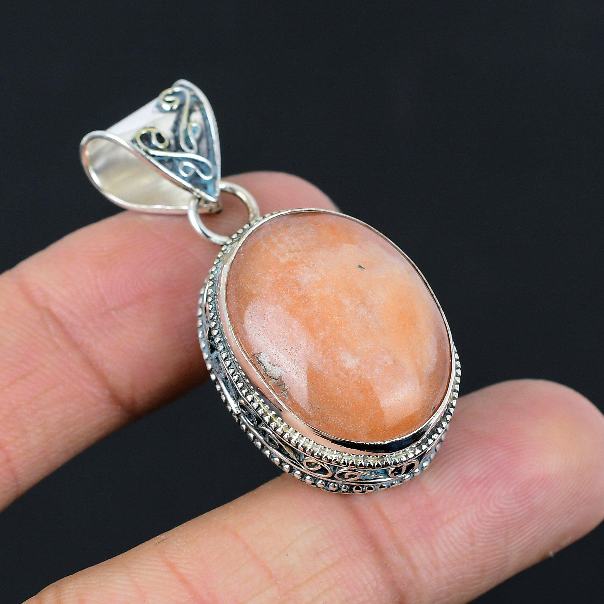 Halloween Sale Sacral Chakra Natural Sunstone Sterling Silver Pendant Jewelry