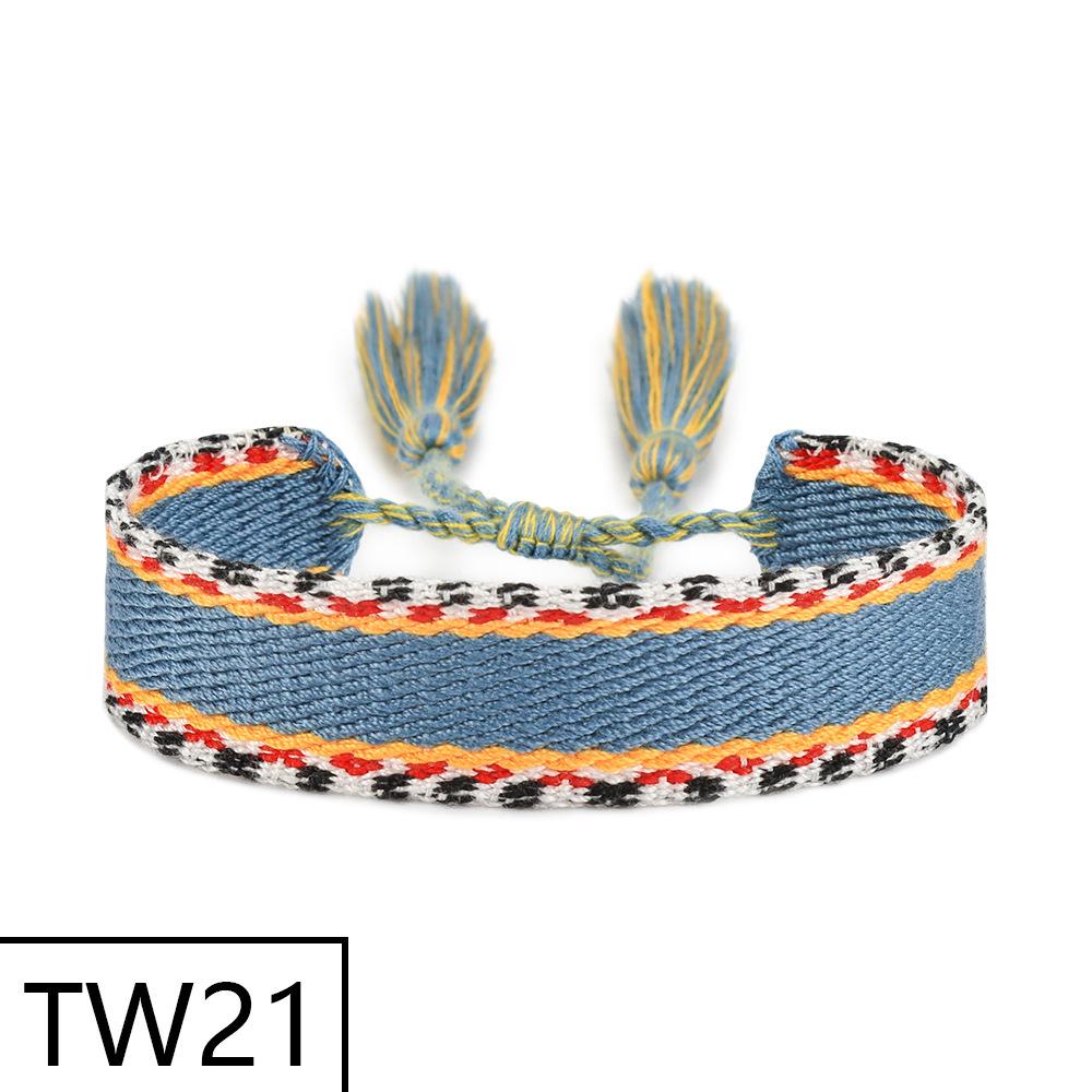 Handmade Bohemian Embroidered Logo Tassel Bracelet - Ethnic Style Friendship Band