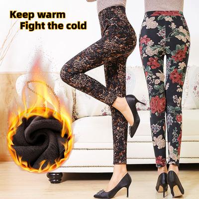 Middle-aged and Elderly Mom Pants Winter Padded Elastic Waist Female Bottoming Large Size High Waist Warm Long Pants