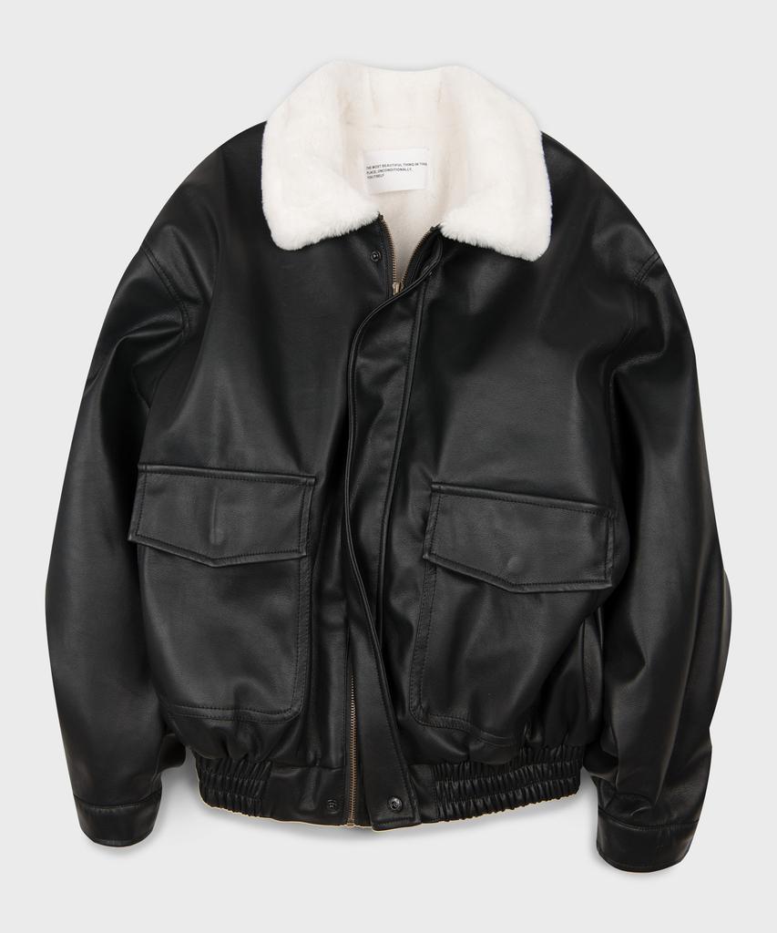 Place Studio Vegan Leather Fur Oversized Shearling Jacket Jumper [Brown]