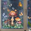 Hand-Painted Bright Mushroom Butterfly Static Cling UV Window Sticker Self-Adhesive for Glass Window Home Decoration