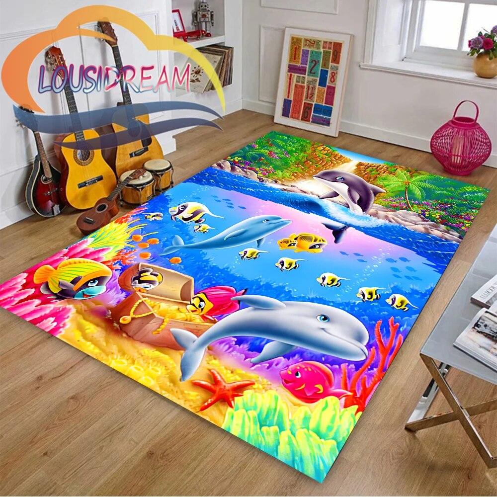 Sea Animal World Koberec Delphinidae Koberec Oceanic Delfíni Obývací pokoj Ložnice Velká plocha Měkká 3D módní dekorace Mat