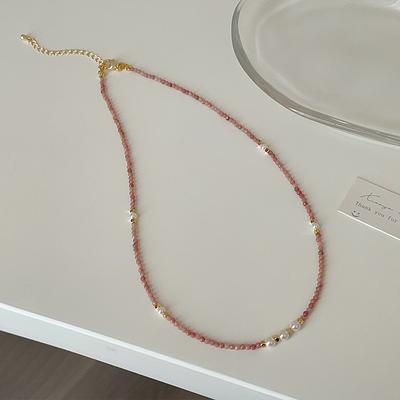 Girly Pink Naturstein Perlen Perlenkette Damen Leicht Luxus Einzigartige Mode Temperament Vielseitige Halskette Schlüsselbeinkette