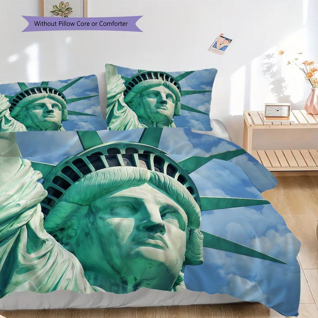 Statue of Liberty, USA Bedding, Duvet Cover, Pillowcase, Home Decoration, Birthday Gift (1 * Duvet Cover+2 * Pillowcase, Coreless)