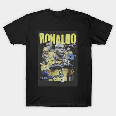 Men Black Print T-shirt Ronaldo 9 - Halftone No-Cut Transfer Paper Print Cotton Tshirt