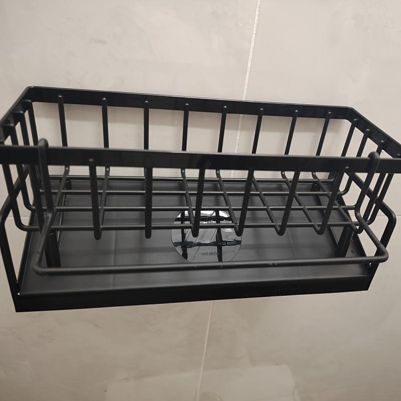 

Drill-Free Sink Organizer Multi-Use Sponge Soap Holder Draining Rack for Kitchen Countertop Storage Waterproof Shelf 1PC чёрный