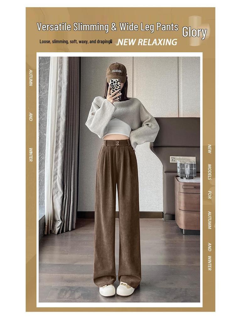 Women's Fleece-Lined Chenille Wide-Leg Pants: Tall, Draped, Casual Style for Spring & Autumn 2025