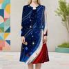 Women Plus Size Printed Two Piece Dress Set Round Neck Long Sleeve Cropped Cardigan Sleeveless Midi Dress