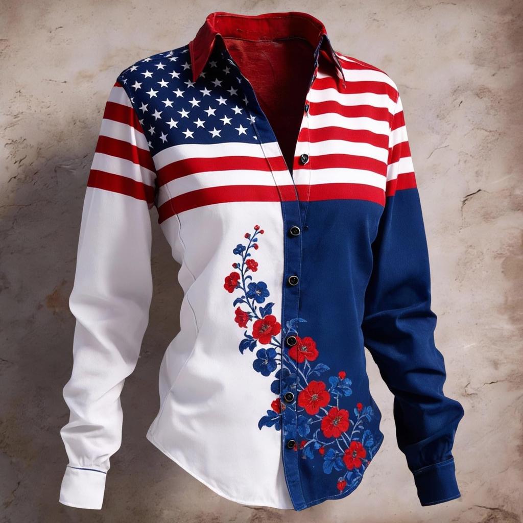 Camisa de mujer Blusa estampada Botones Manga larga Casual Camisa básica Cuello regular