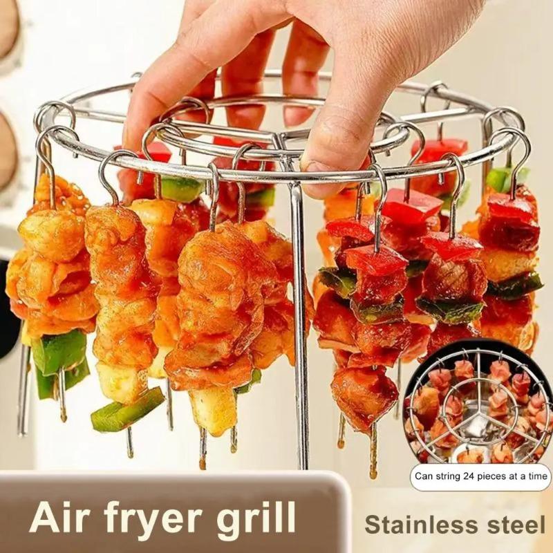 24Pcs Air Fryer Kebab Rack Food Grade Stainless Steel Air Fryer Skewer Stand Enhanced Airflow Design Vertical Grill Holder