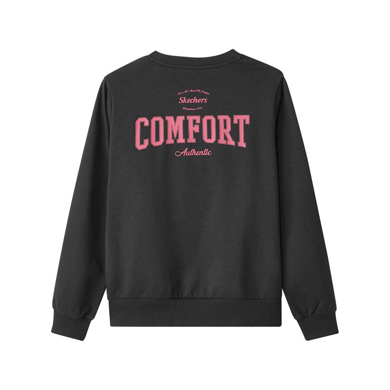 Skechers Sports Casual Commuting Warm Fashion Versatile Letter Round Neck Long Sleeve Sweatshirt Women sweatshirt Carbon-Black L324W050-0018