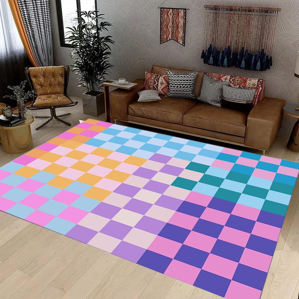 Colorful Grid Pattern Carpet Mat Rug Soft Non Slip Floor Mat for Kids Playroom Bedroom Home Decoration Living Room Decoration