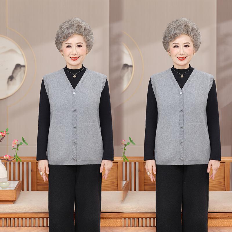 Mom's Lightweight Spring and Autumn Cardigan Vest for Elderly Women