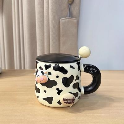 Kuh Tasse Keramik mit Deckel Kreative Haushalt Frühstückstasse Damen Neuer Stil Hochwertige Paar Kaffeetasse