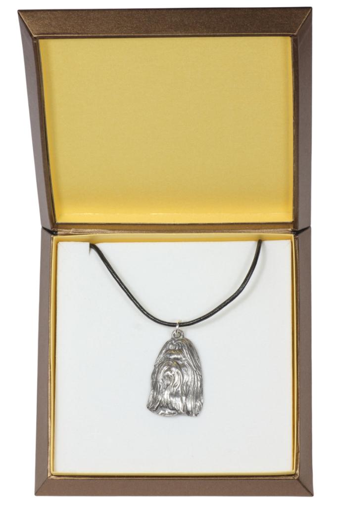 Shih Tzu, Crisântemo Cachorro - Colar para cachorro em caixa de presente, medalhão banhado a prata para fã de cachorro, pingente marcante da marca Art-Dog