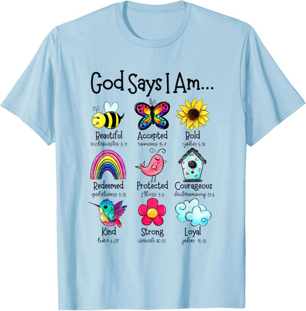 God Says I Am Christian Bible Verse Graphic T-Shirt Soft Cotton Casual Daily Tee for Men