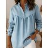 Solid Color V Neck Long Sleeve Casual Denim Daily Shirt