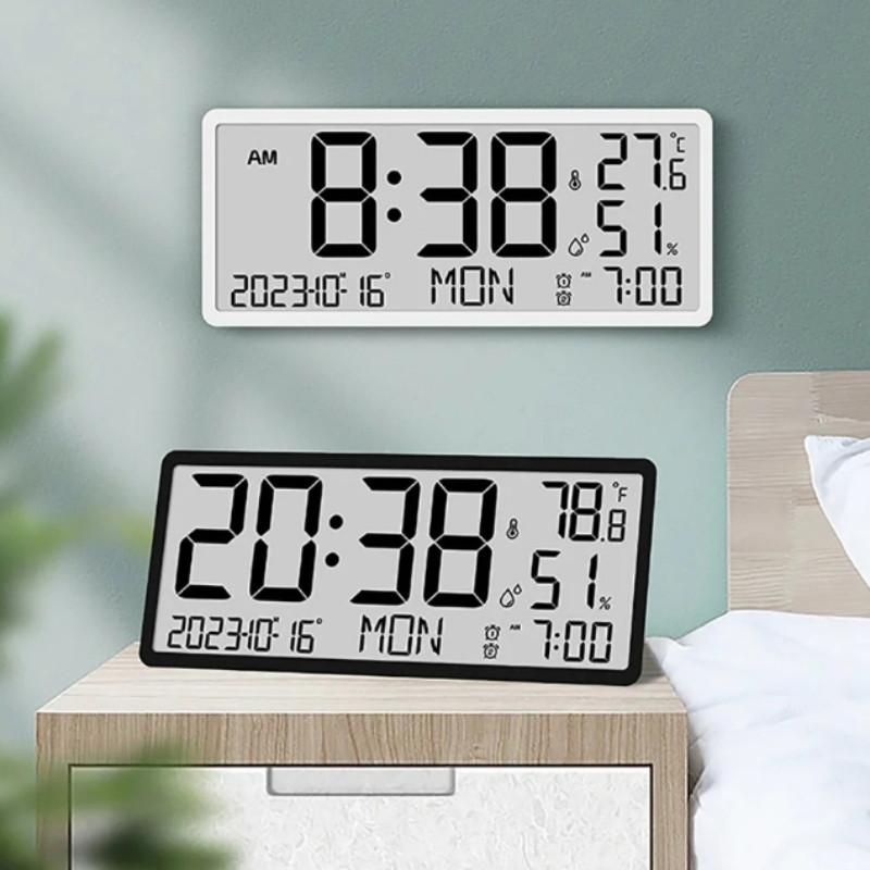 Household LCD Large Screen Digital Wall Clock Multifunctional Temperature Humidity Display Simple Morden Style Electronic Clock