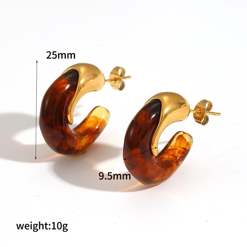 Modern Geometric Resin Stainless Steel Earring For Women With Gold Plating And Elegant Style
