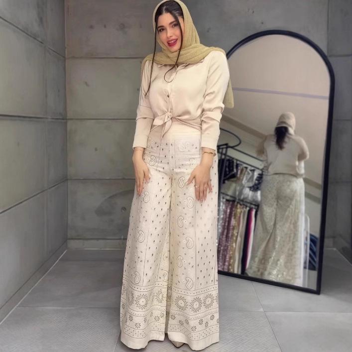 2025 Jesień Europejski i Amerykański Elegancki Dwuczęściowy: Modny top + spodnie z szerokimi nogawkami