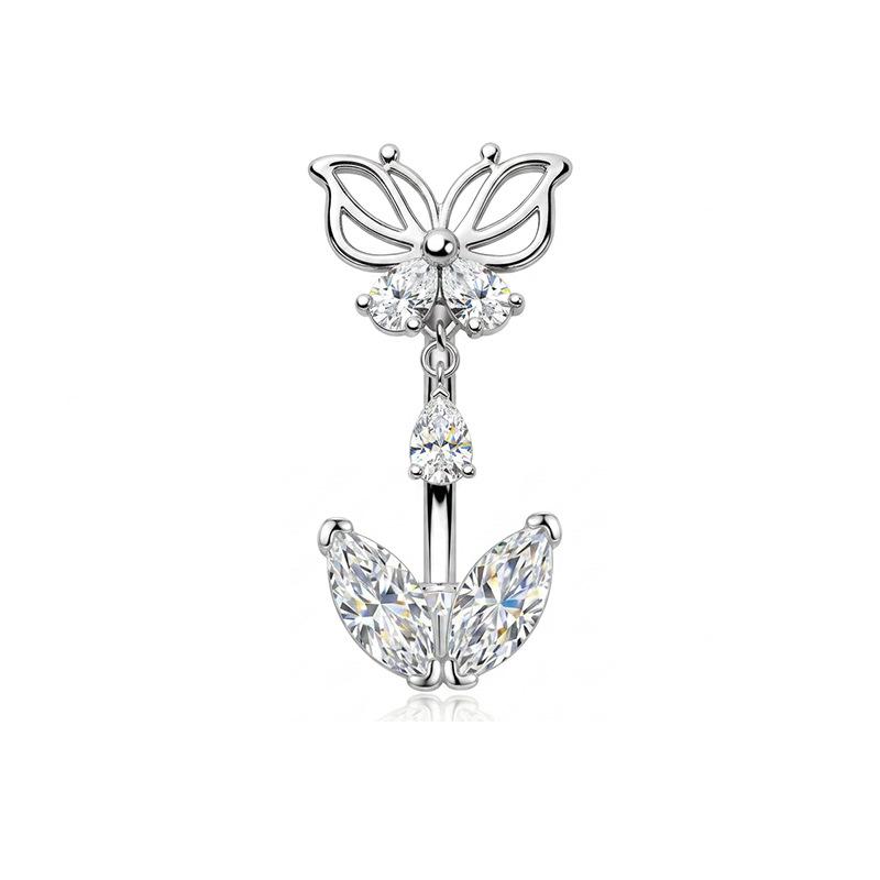 Minimalist Butterfly Belly Button Rings Inlaid Shiny Cubic Zirconia Hypoallergenic Steel for Women Everyday Wear Piercing Jewelry