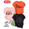 Three-piece Set Elegant Short-sleeved Shirt for Women Mountain, Forest, Elk, Sheep, and Outdoor Scenery Line Print Round-neck Women's Short-sleeve